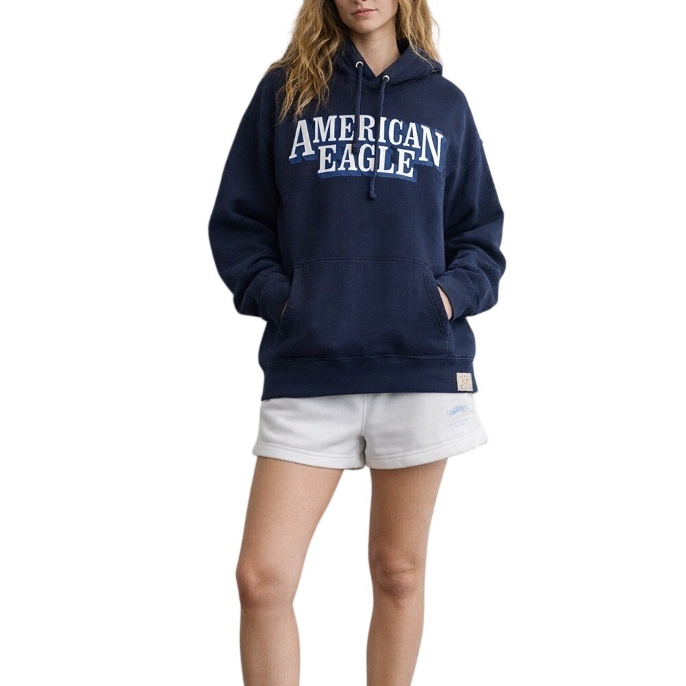 Vintage American Eagle Outfitters Blue Long Sleeve Hooded Sweatshirt - Picture 1 of 8